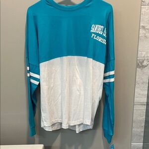 Sky Teal and White Cotton Sanibel Island Shirt